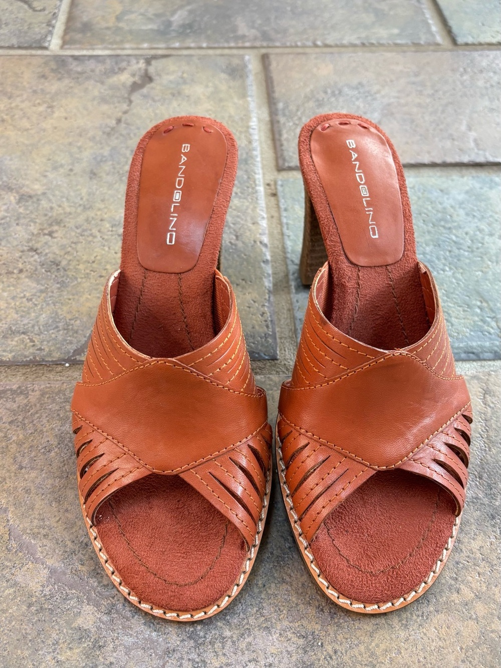 Bandolino Tan Leather Slide Mules